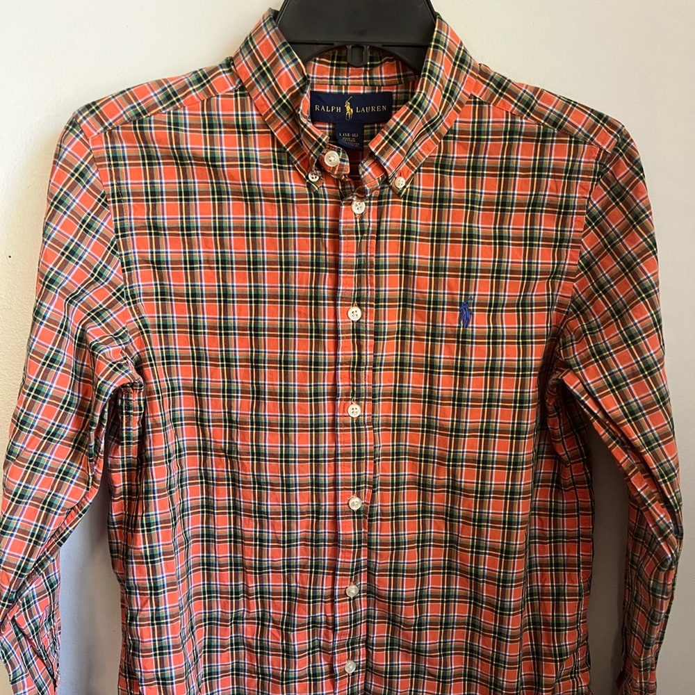 Polo Ralph Lauren Plaid Check Button Down Shirt Size Large Big Boy 14/16 Tartan